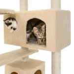 Bézs színű macska mászóka kaparófával és kuckókkal – 120cm (BB2952) (2)