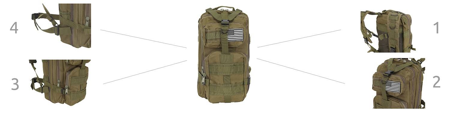 35 L-es ergonomikus khaki színű katonai hátizsák amerikai zászlós felvarróval (BB8920) 3