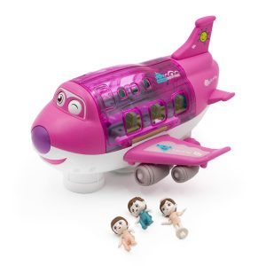 Kinyitható játék repülő kivehető utasokkal, stewardess-sel, – fény és hangeffektekkel, 360°-os fordulatokat vesz, rózsaszín (BBJ)