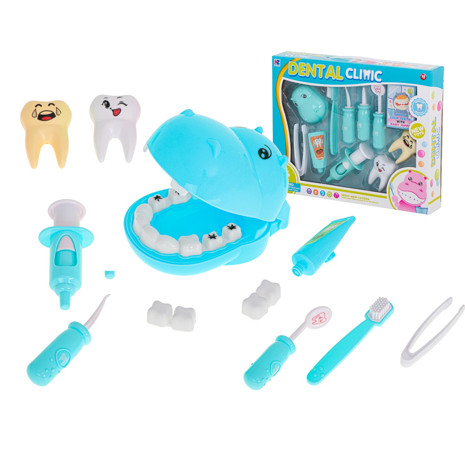 Komplett fogászati készlet kis fogorvosoknak – vízilóval és fogacskákkal (BBI-6686_1)
