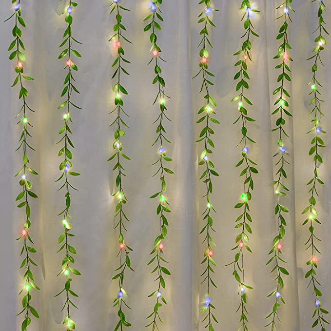 Hangulatos, futónövény alakú karácsonyi fényfüzér levelekkel (22)