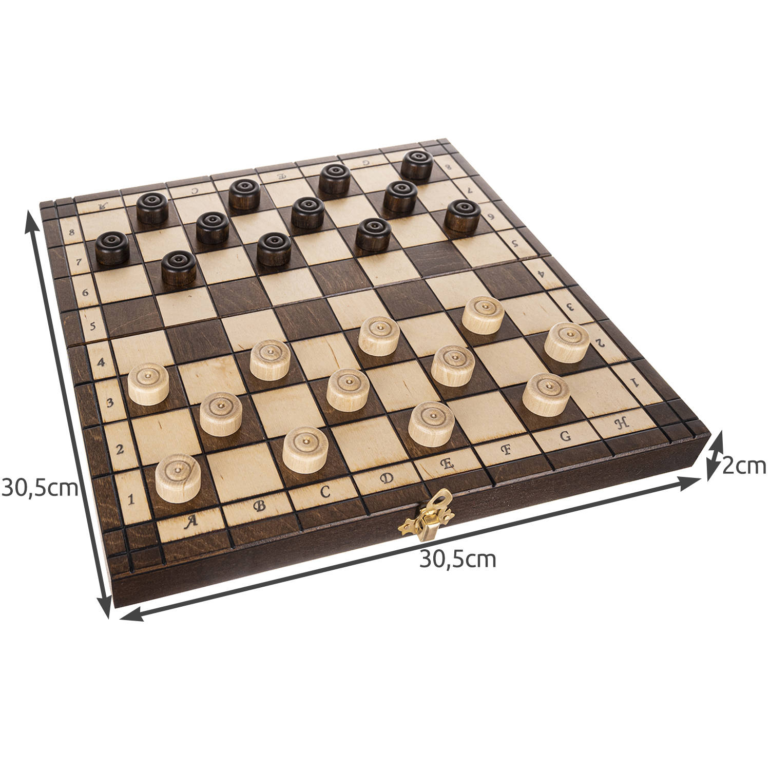 Klasszikus összecsukható fa dáma- és sakktábla bábukkal – 31 x 31 cm (BB-20232) (1)