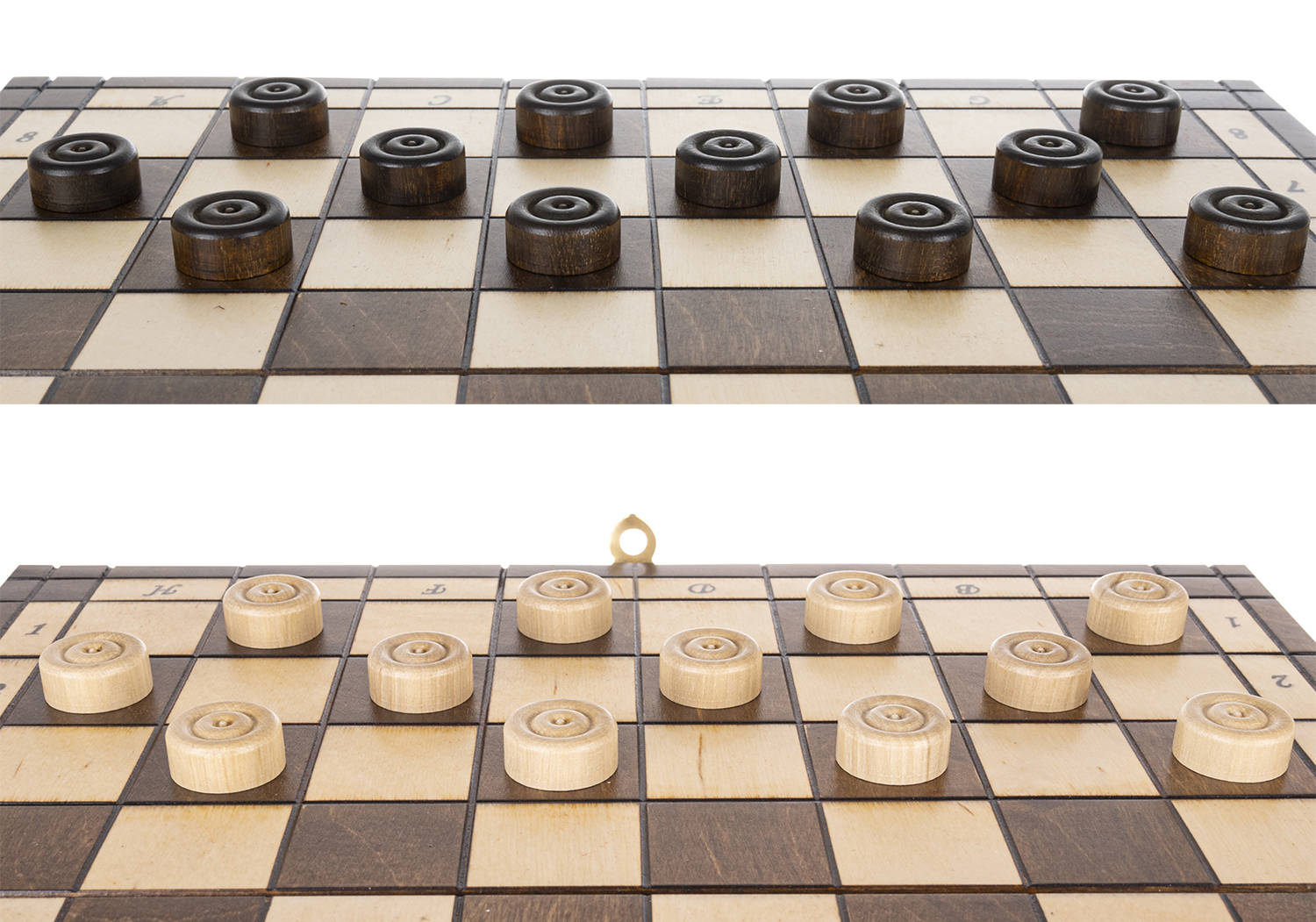 Klasszikus összecsukható fa dáma- és sakktábla bábukkal – 31 x 31 cm (BB-20232) (11)