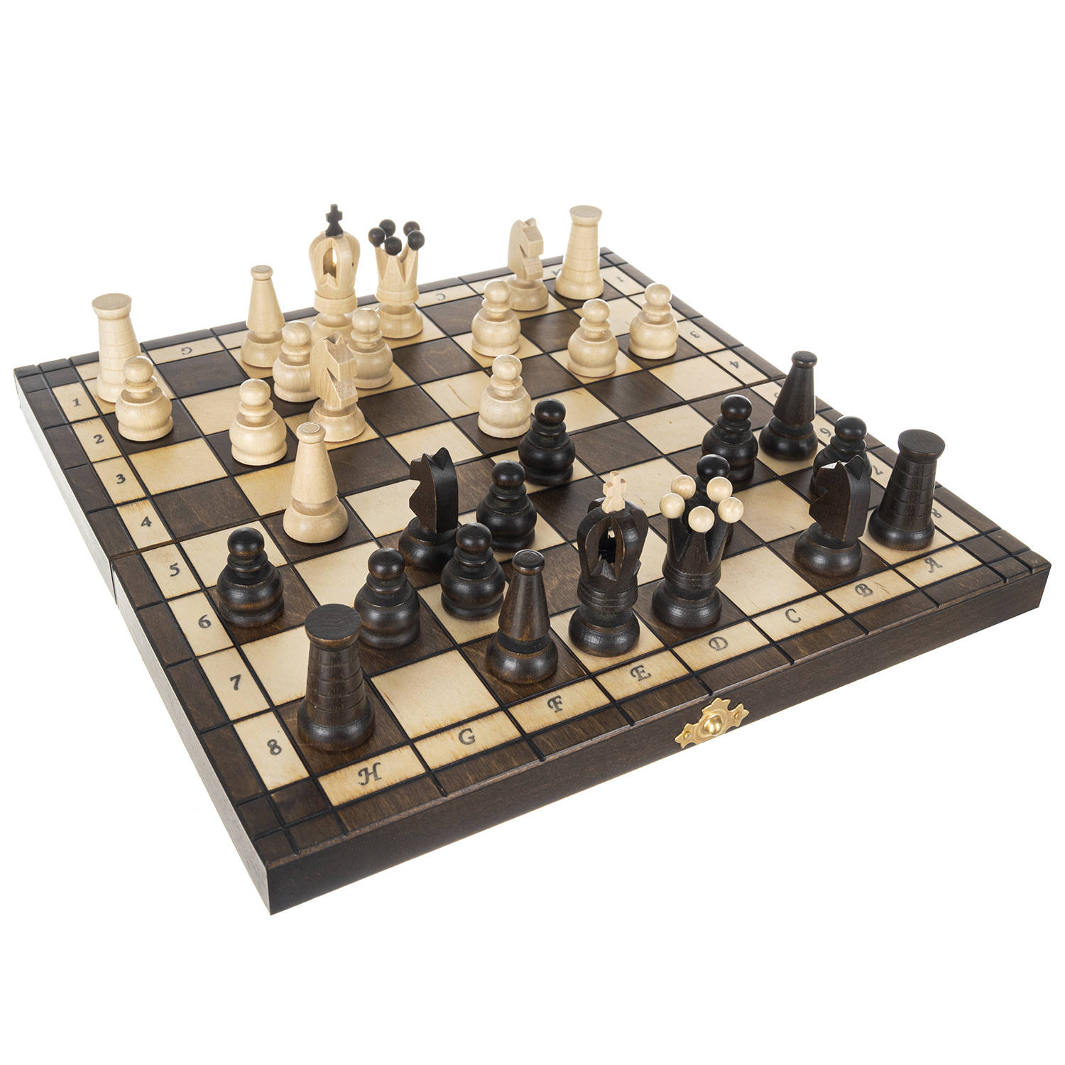 Klasszikus összecsukható fa dáma- és sakktábla bábukkal – 31 x 31 cm (BB-20232) (4)