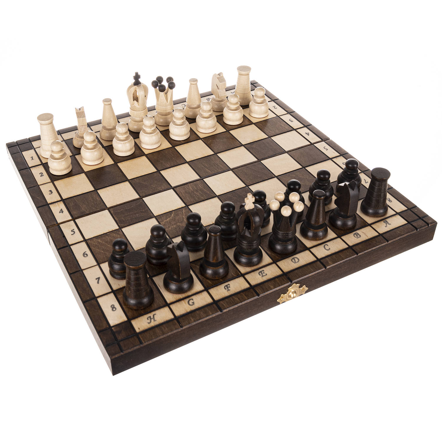 Klasszikus összecsukható fa dáma- és sakktábla bábukkal – 31 x 31 cm (BB-20232) (9)