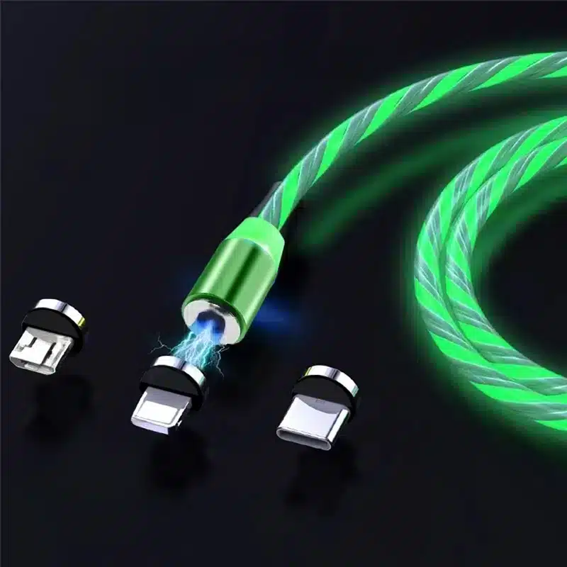 Lenyűgözően villogó mágneses USB töltőkábel cserélhető fejekkel – zöld (THM) (BBL) - Image 4