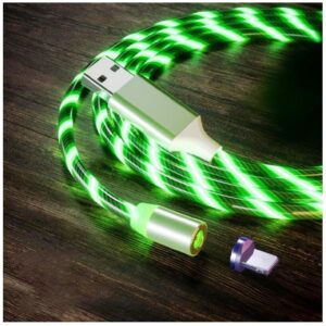 Lenyűgözően villogó mágneses USB töltőkábel cserélhető fejekkel – zöld (THM) (BBL)