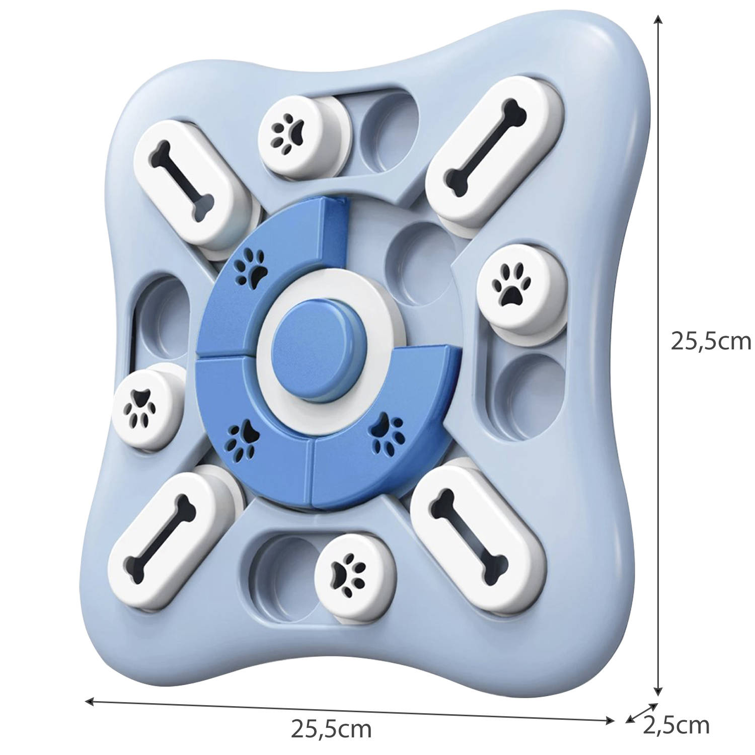 Fejlesztő, játékos kutya etetőtál – 25,5 x 25,5 x 2,5 cm, kék-fehér színben (BB-20386) (3)