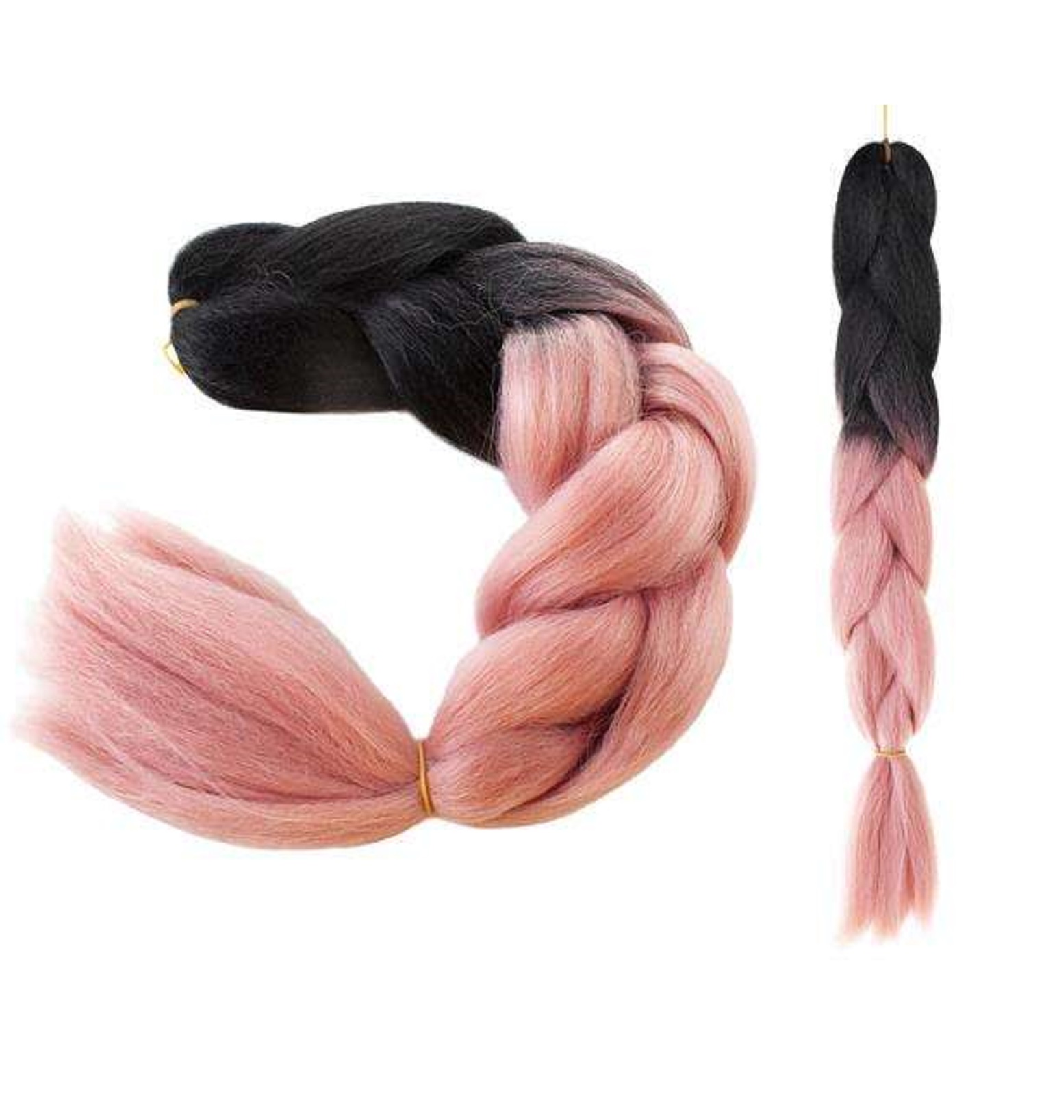 Hőálló, formázható szintetikus hajfonat, farsangra, partikra, leánybúcsúra – 60 cm, fekete – rózsaszín ombre (BB-10348) (4)