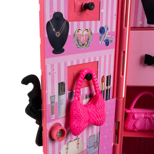 Hordozható ruhásszekrény bőrönben babáknak – 34x19x7cm , rózsaszín szín (BB-20585) (10)