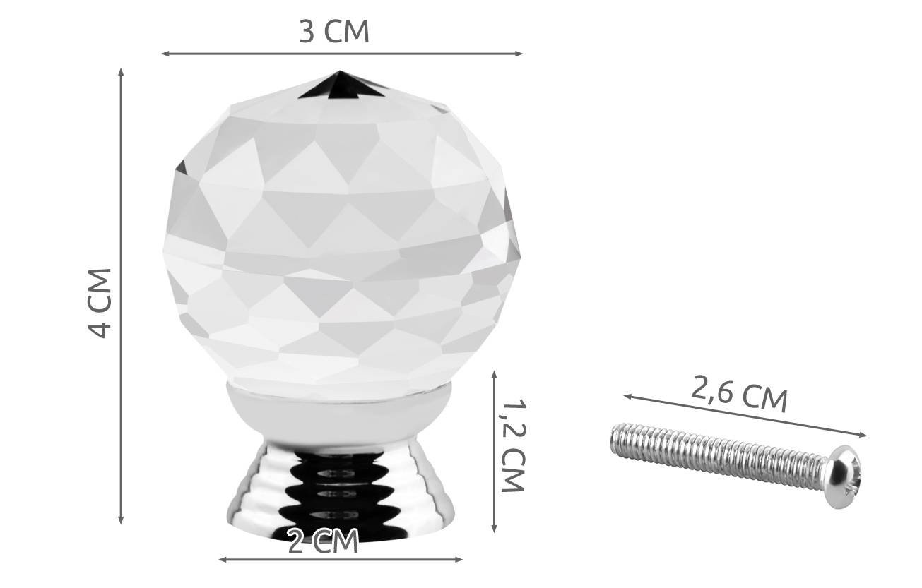 Modern bútorfogantyú kristálygömb – 3 x 4cm, átlátszó (BB-8106) (3)