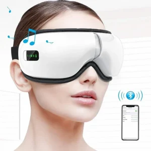 Zenélő szemmasszírozó készülék beépített Bluetooth hangszóróval - vibrációs masszázsszemüveg relaxáláshoz (BBV) (FX)