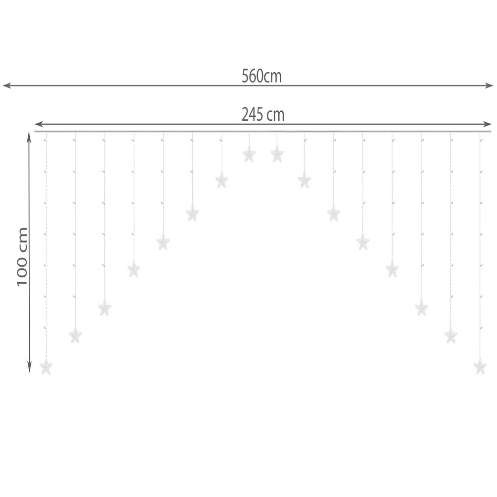 136 LED-es fényfüzér lelógó csillagokkal, kül-, és beltérre egyaránt – 2,45 x 1 m, hideg fehér (BB-11338) (3)