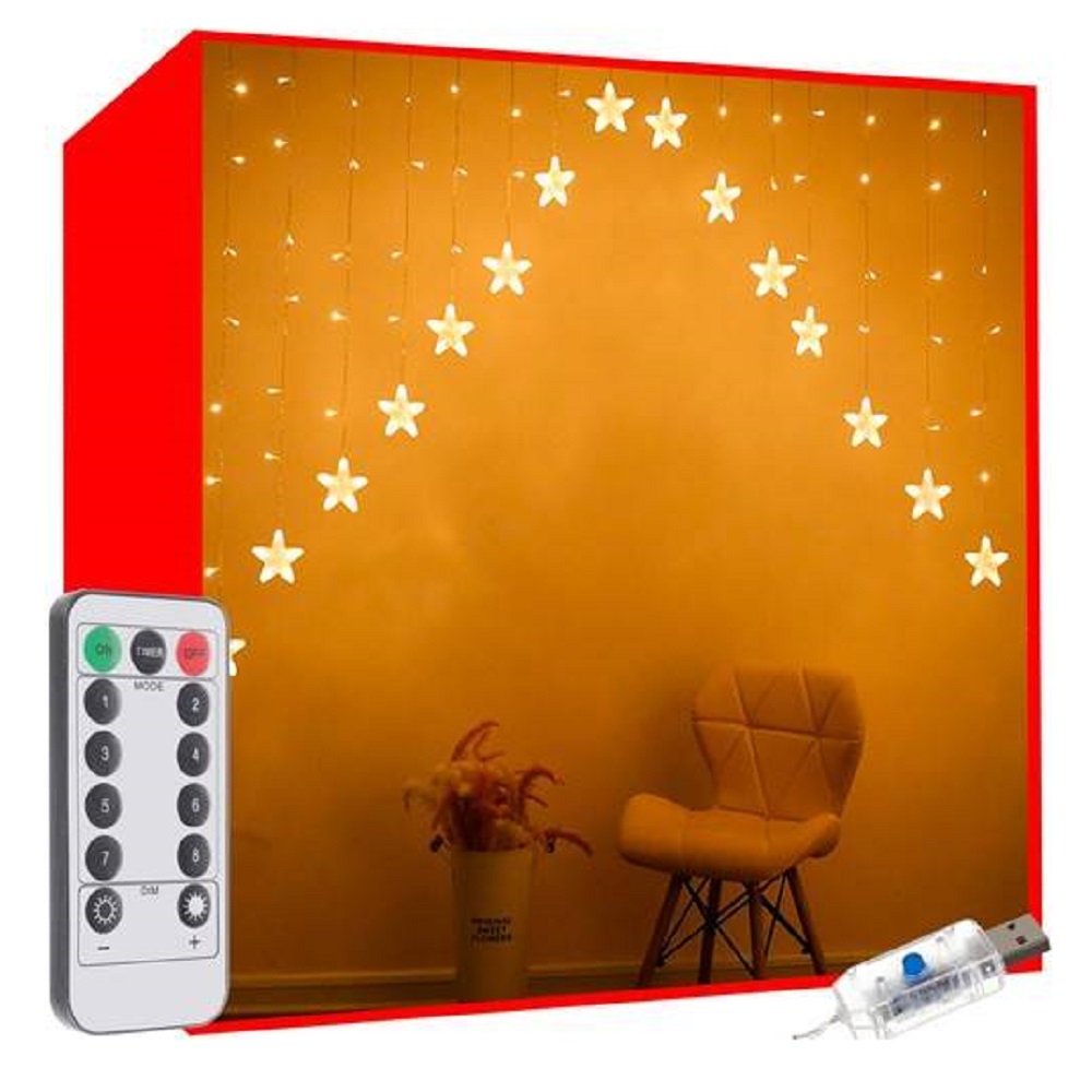 136 LED-es karácsonyi fényfüggöny csillagokkal kül-, és beltérre – 2 x 1 m, meleg fehér (BB-19738) (2)