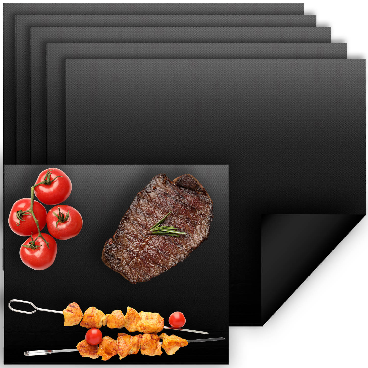 5 darabos tapadásmentes teflon grill sütőlap, grill alátét készlet – 33 x 40 cm, fekete (BB-8649) (2)