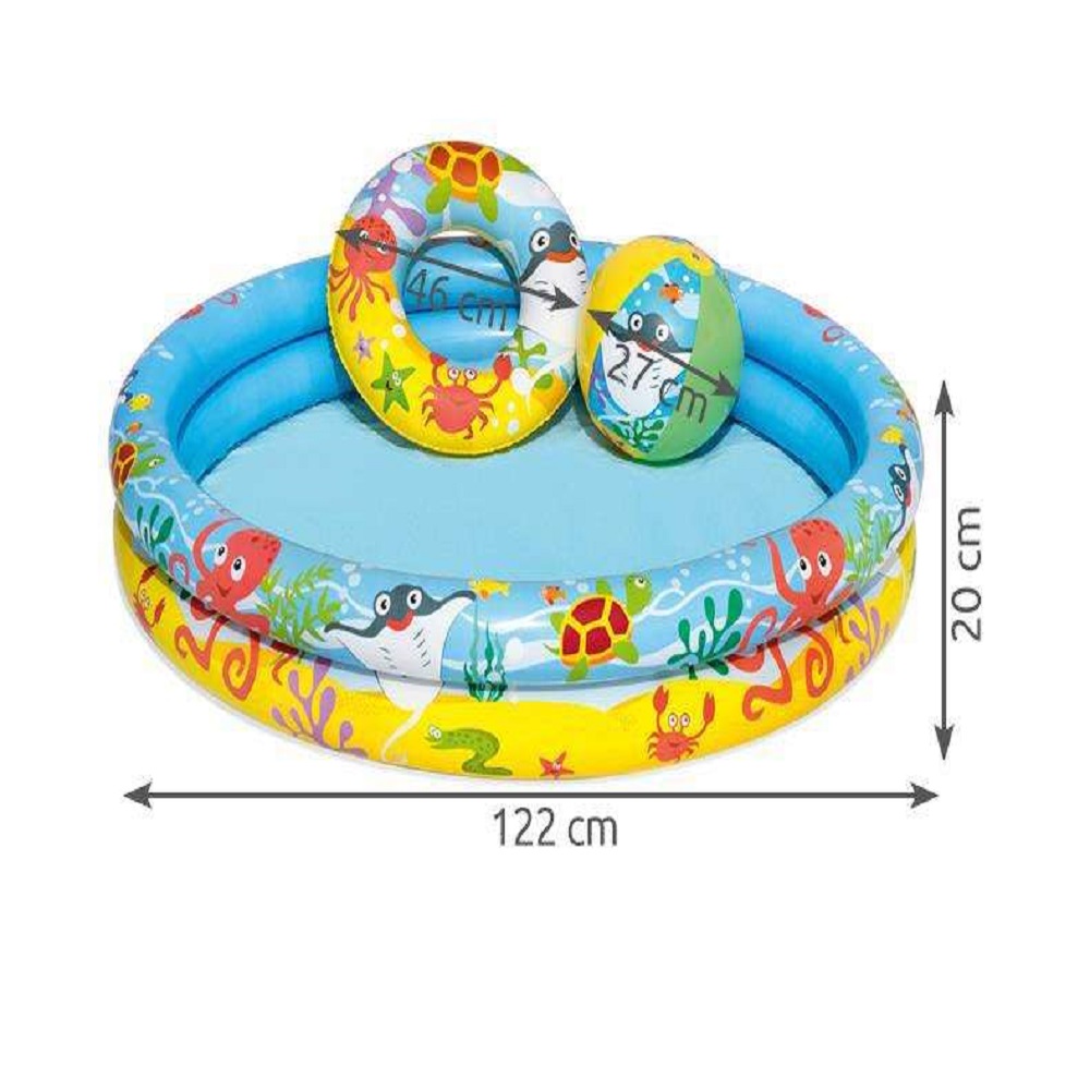Bestway felfújható halacskás gyermekmedence szett labda-, és úszógumi kiegészítővel – kerek, 122 x 20 cm (BB-9863) (5)