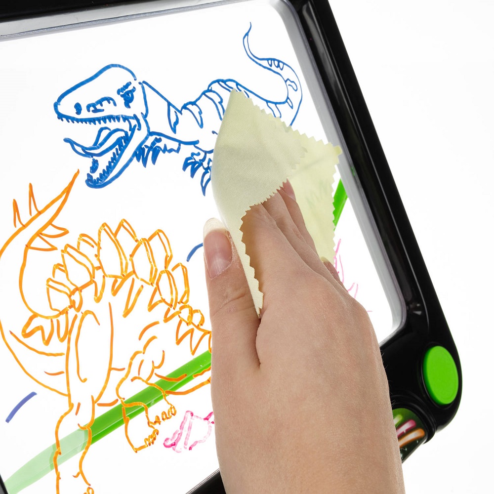 Fluoreszkáló dinoszauruszos kreatív rajztábla támasztékkal gyerekeknek – 4 darab színes tollal, sablonokkal (BB-16949) (11)