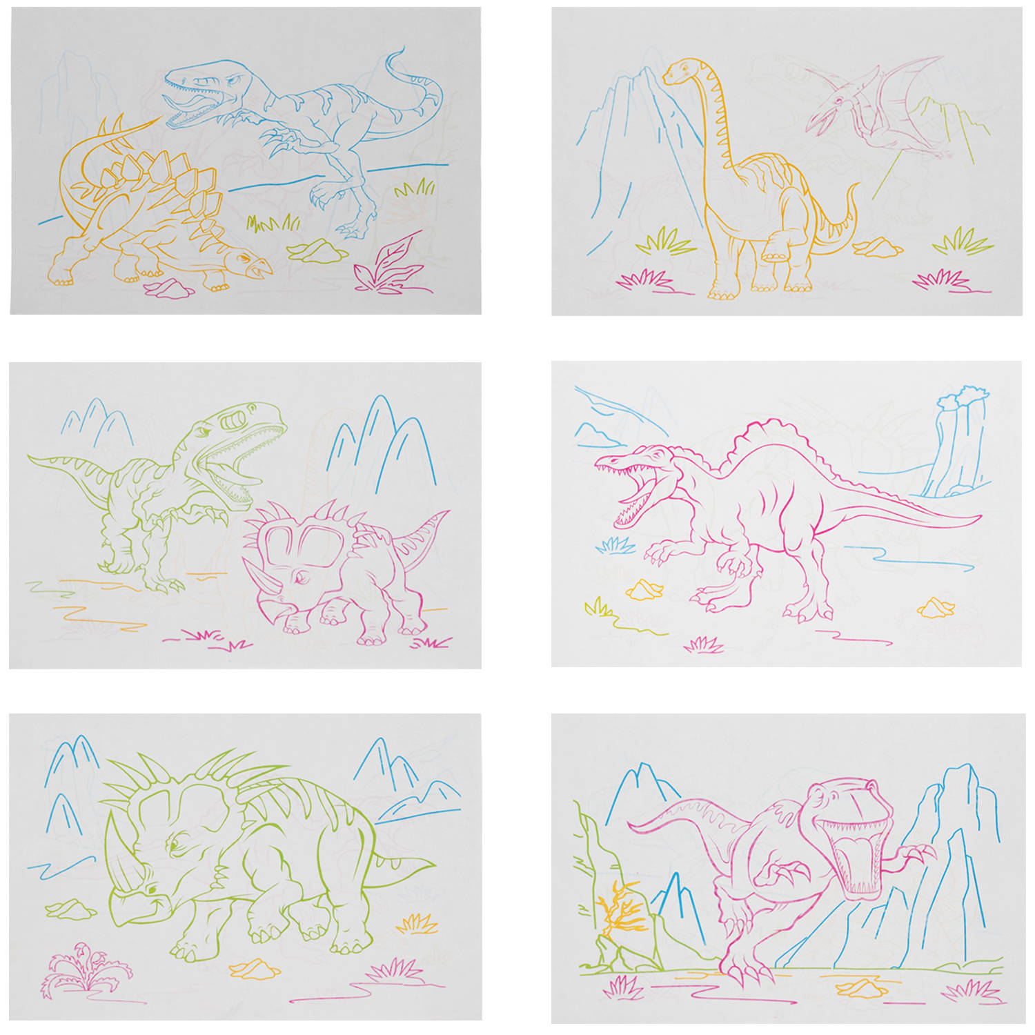 Fluoreszkáló dinoszauruszos kreatív rajztábla támasztékkal gyerekeknek – 4 darab színes tollal, sablonokkal (BB-16949) (15)