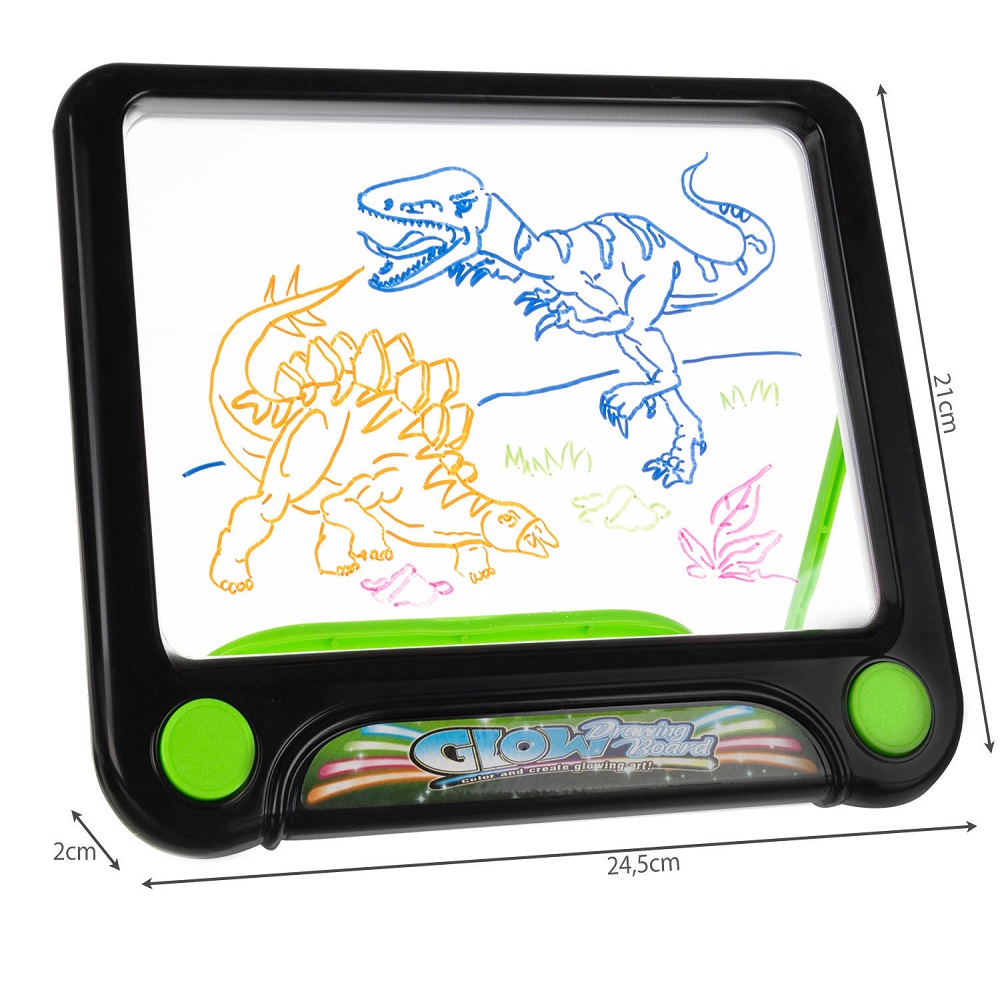 Fluoreszkáló dinoszauruszos kreatív rajztábla támasztékkal gyerekeknek – 4 darab színes tollal, sablonokkal (BB-16949) (2)