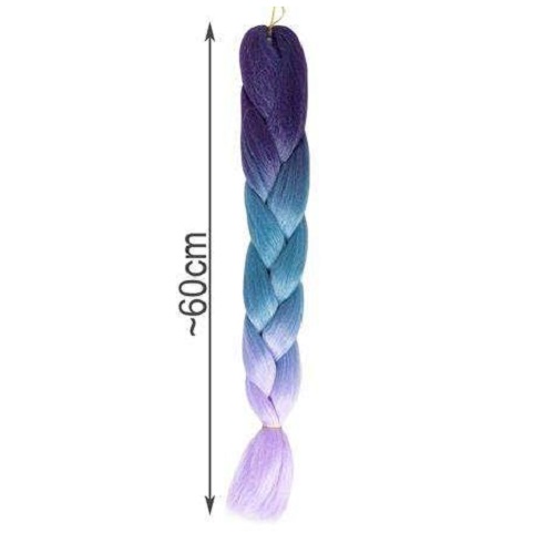 Hőálló, formázható szintetikus hajfonat, farsangra, partikra, leánybúcsúra – 60 cm, lila-kék-rózsaszín ombre (BB-10342) (3)