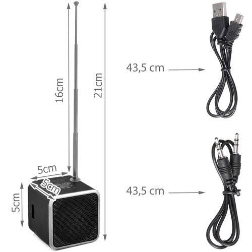 Hordozható, vezeték nélküli mini hangszóró FM rádióval, Bluetooth funkcióval – 5 x 5 x 5 cm, fekete (BB-12274) (4)