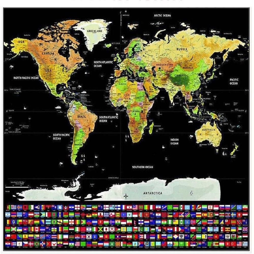 Kaparós világtérkép angol nyelven, zászlókkal – 62 x 5,5 x 5,5 cm (BB-9409) (8)