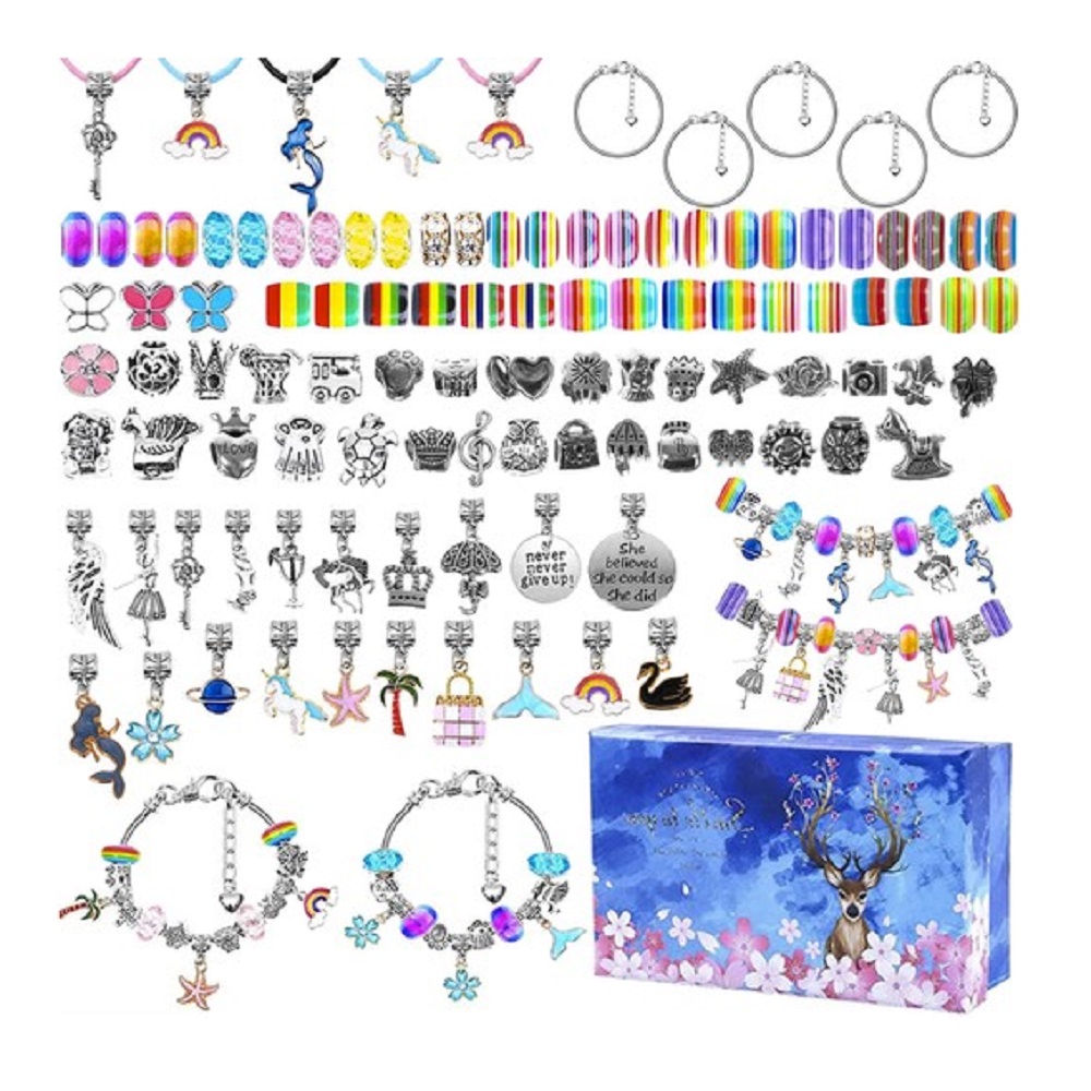 Kreatív karkötő készítő szett ajándékdobozzal, medálokkal, gyöngyökkel – 107 színes elemmel (BB-20342)