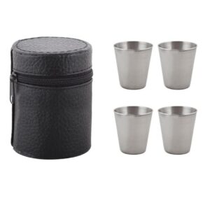 4 részes utazó pálinkás pohár szett - 0,5 dl-es fém kupica készlet praktikus bőr tokban (BBL) - Image 7