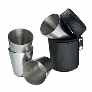 4 részes utazó pálinkás pohár szett - 0,5 dl-es fém kupica készlet praktikus bőr tokban (BBL) - Image 1