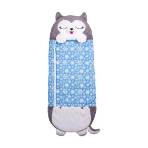 Pihe-puha plüssállattá alakítható hálózsák gyerekeknek - vidám husky alakú, kompakt, összecsukható hálózsák (FX) (BBJ) - Image 1