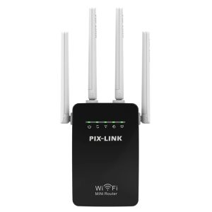 Pix-Link vezeték nélküli hálózati jelismétlő - WiFi router WPA-PSK / WPA2-PSK titkosítási biztonsággal (BBV)