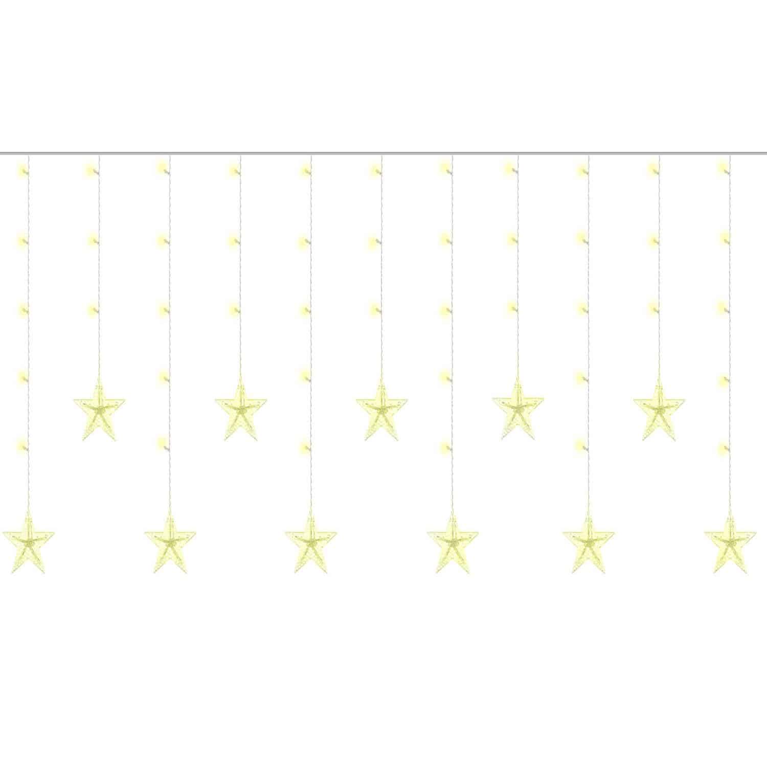 108 LED-es fényfüggöny csillagokkal – 8 világítási móddal – 2,5 x 0,9 m, meleg fehér (BB-11320) (1)
