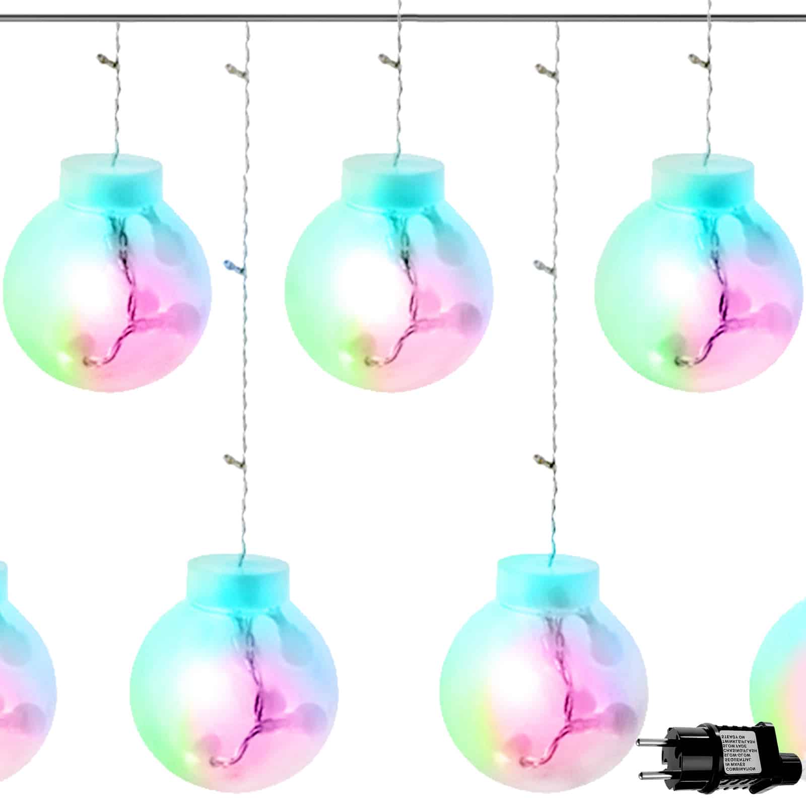 108 LED-es fényfüggöny gömbökkel, kül-, és beltérre egyaránt – 2,6 x 1 m, színes (BB-11345) (1)