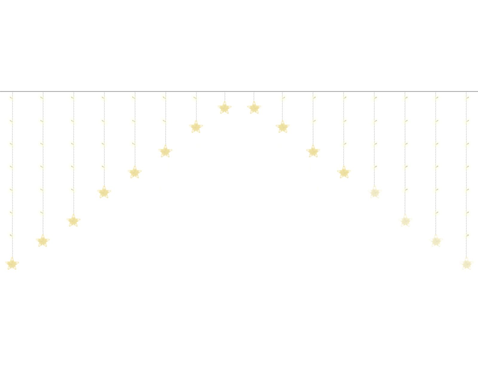136 LED-es fényfüggöny csillagokkal – 8 világítási móddal – 2,45 x 1 m, meleg fehér (BB-11337) (12)