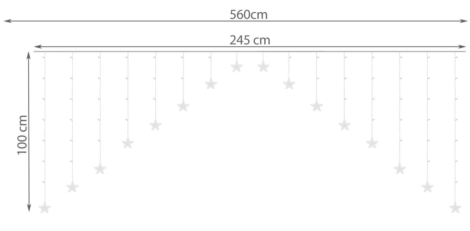 136 LED-es fényfüggöny csillagokkal – 8 világítási móddal – 2,45 x 1 m, meleg fehér (BB-11337) (15)