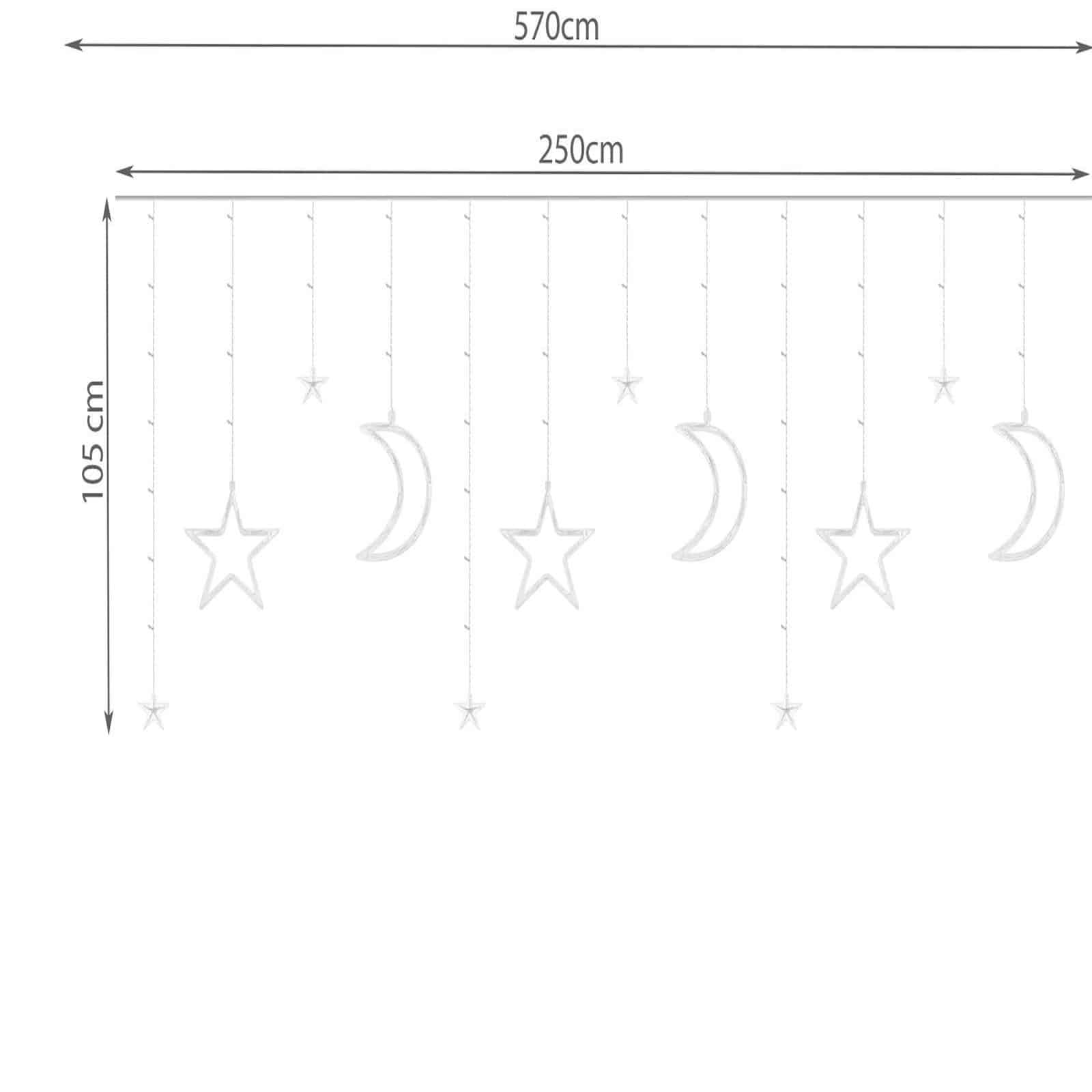 138 LED-es fényfüggöny csillagokkal és holdakkal, kül-, és beltérre egyaránt – 2,5 x 1,5 m, hideg fehér (BB-11330) (8)