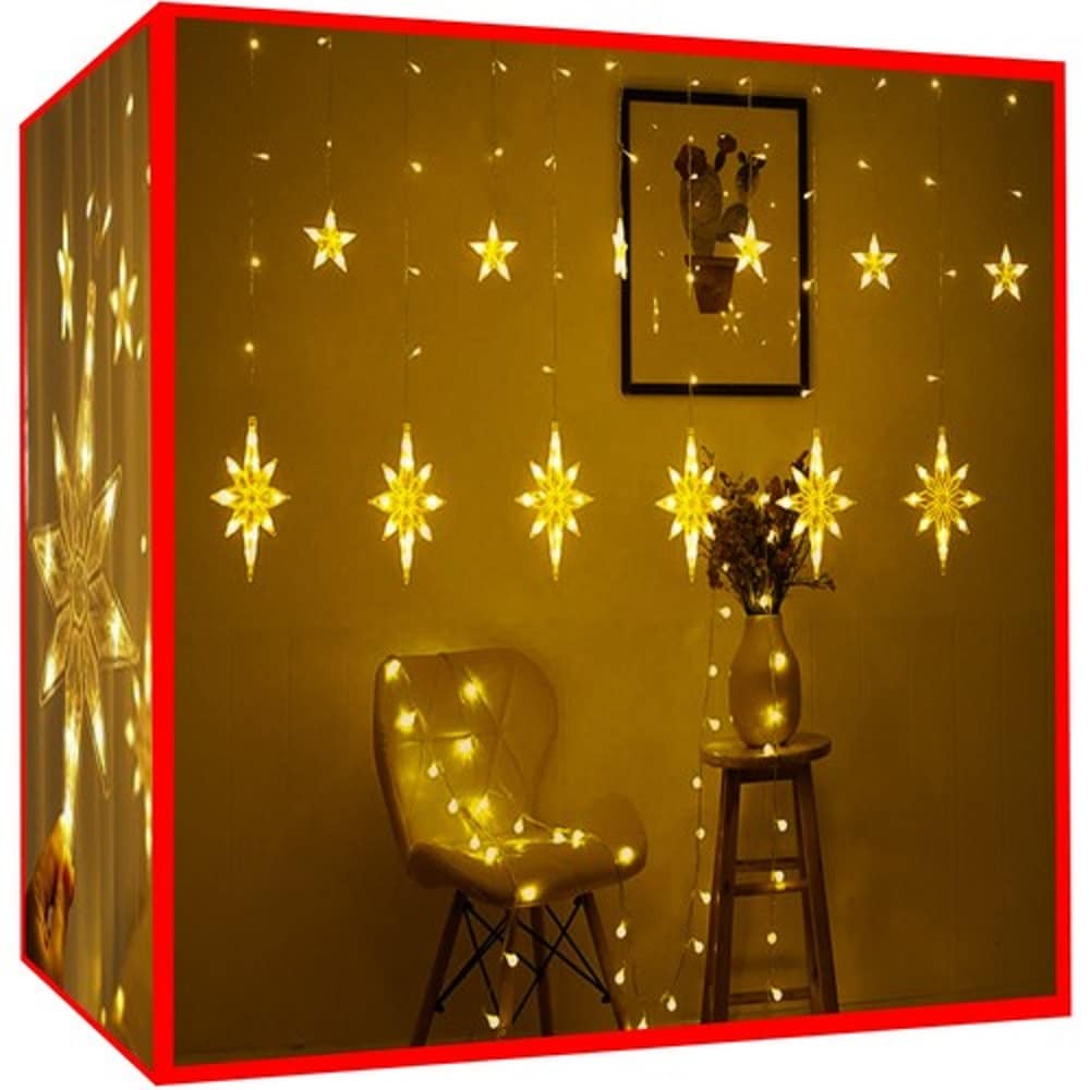 186 LED-es karácsonyi fényfüggöny csillagokkal – 3 m, meleg fehér (BB-17226) (1)