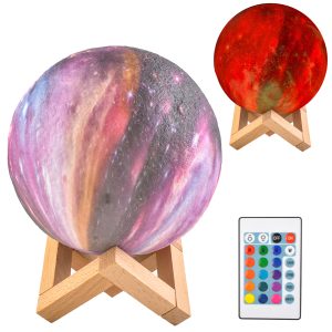 3D LED-es hangulat lámpa - Hold alakú éjjeli fény stílusos fa talppal -16 különböző színben és 4 világítási móddal (THM)
