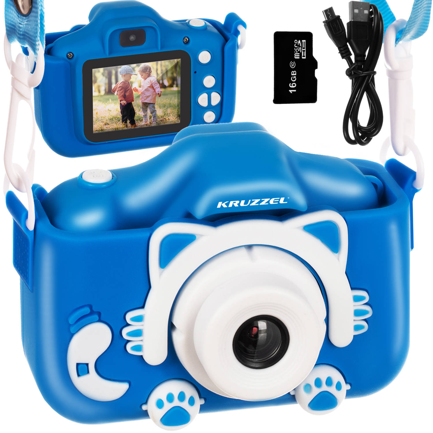 Digitális gyerek fényképezőgép cicás tokkal, szíjjal és 5 játékkal -16 GB micro SD (BB-16952) (2)
