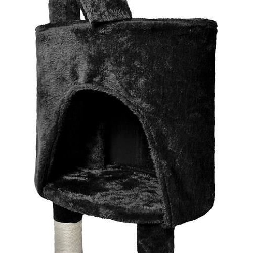 Macska mászóka kaparófával, fekvőhellyel, kuckóval és játék egérrel – 118 x 49 cm, fekete (BB-7936) (1)