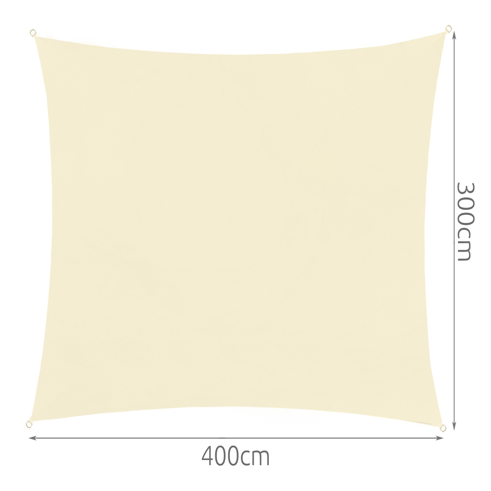 Négyszögletű, vízálló, UV szűrős napvitorla 3 x 4 m – bézs (BB-10189)