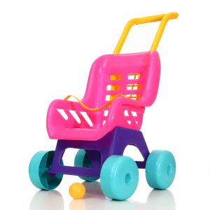 Műanyag játék sport babakocsi biztonsági övvel - járássegítő játék és baba kiegészítő kislányoknak vidám színekben - 42 x 49 x 29 cm (BBJ)