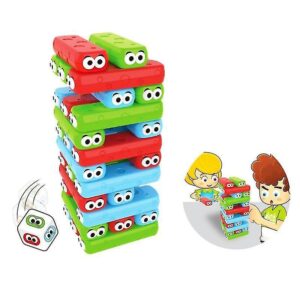 Emoji Jenga torony - színes, készségfejlesztő, ügyességi társasjáték - dobókockával, arckifejezés matricákkkal és 30 db műanyag építőelemmel (BBLPJ) - Image 8