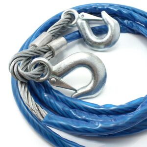 Acél vontatókötél műanyag borítással, és erős fém kampókkal - 4 méteres kábel 3 tonna teherbírással (BBL)