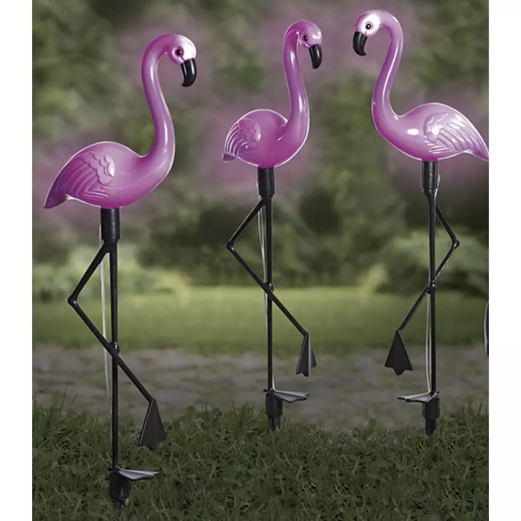 3 darabos LED-es, leszúrható napelemes kültéri dekor lámpa – kerti szolár lámpa flamingó figurával (BB-21151) (8)