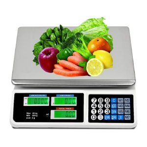 Digitális árazómérleg 40 kg-ig - árszorzós bolti mérleg 3 LCD kijelzővel - 5 gramm pontosság, rozsdamentes acél mérőtálca (BBD)(BBA)(BBKM)