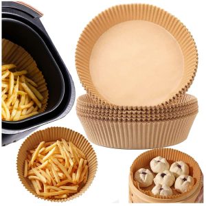 50 db air fryerbe helyezhető kerek sütőpapír - tapadásmentes sütőkosár olaj nélküli sütőhöz - 16 x 4 cm (BBKM)(BBM)