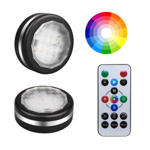 2 db-os mini RGB LED lámpa szett távirányítóval - kör alakú, színes hangulatvilágítás konyhába, hálószobába, nappaliba (BBV)