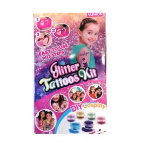 Glitter tattoos kit - 24 db színes csillámporral, rengeteg felragasztható sablonnal, ecsetekkel és ragasztókkal (BBJ) - Image 10