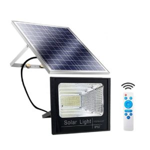 Garázsba, eresz alá, teraszra is felszerelhető napelemes lámpa - 100W kültéri LED reflektor különálló szolár panellel és állítható dőlésszöggel (BBV)